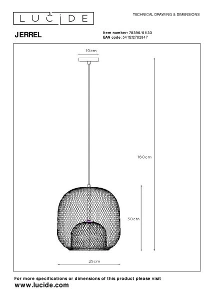 Lucide JERREL - Pendelleuchten - Ø 25 cm - 1xE27 - Grün - TECHNISCH